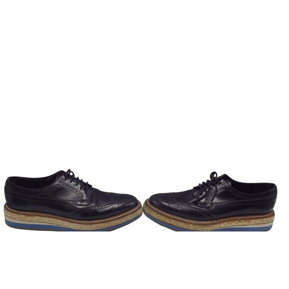 Prada Black Leather Wingtip Platform Shoes Size 38.5 Authenticated - Picture 5 of 6